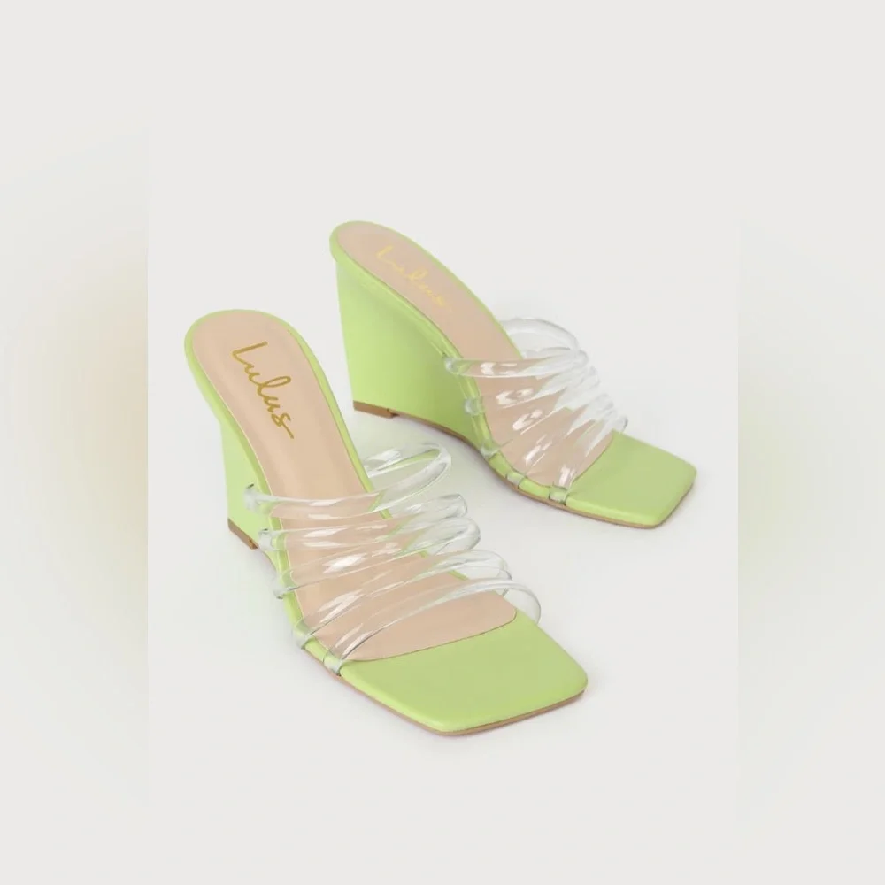 Lulus Chax Green Clear Slide-On Wedge Sandals